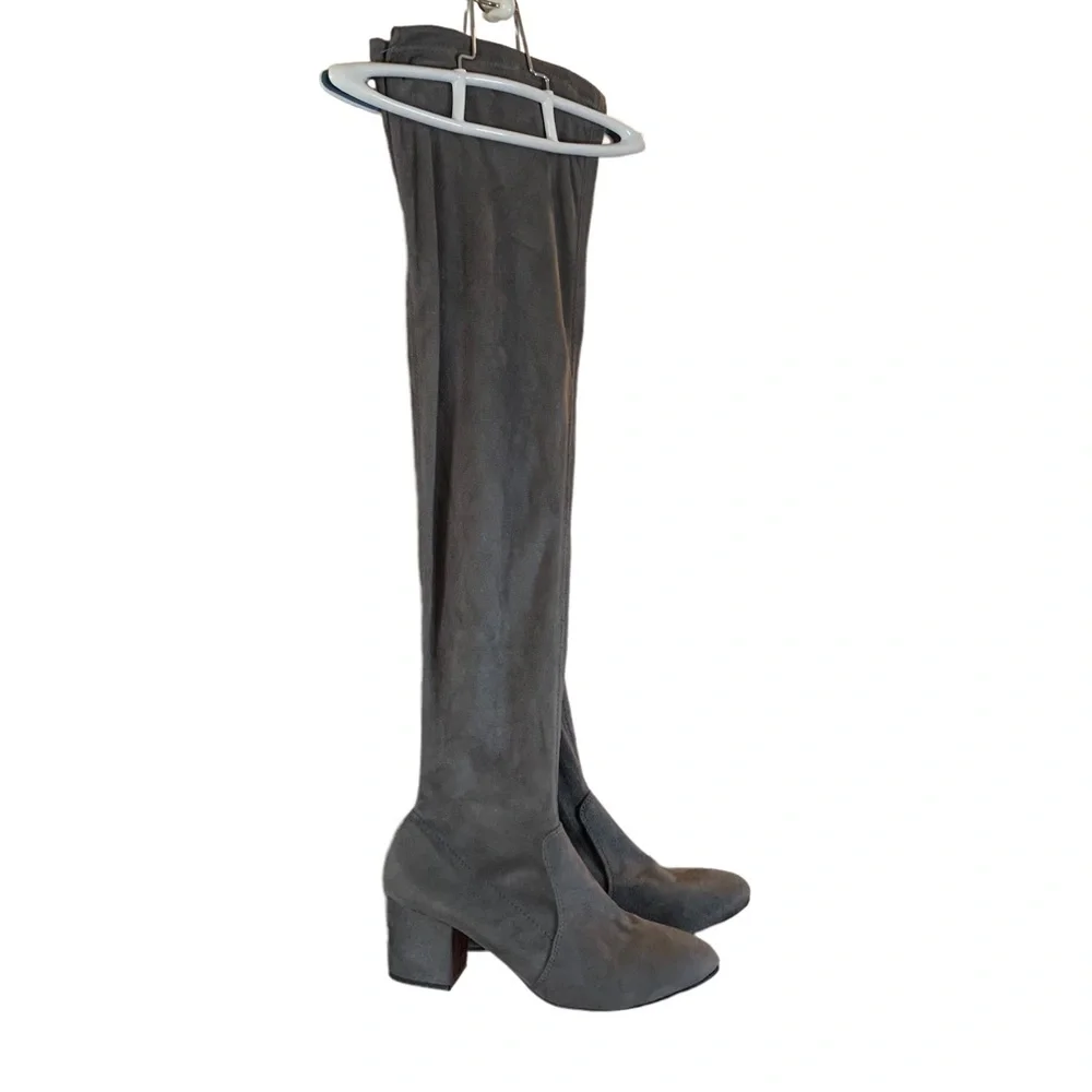 Gray faux suede over the knee boots block 2.5” heel size - Picture 13 of 16